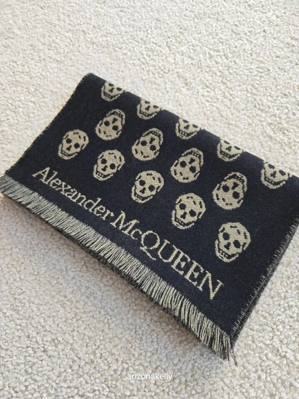McQueen Wool Skull Scarf Jacquard Black & Tan